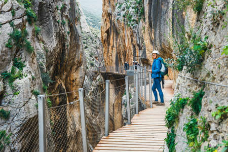 Caminito Del Rey - mountain wooden path along steep cliffs in Andalusia, Spainの写真素材