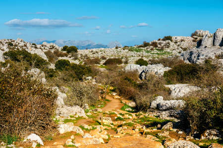 Picturesque examples of karst landscape, El Torcal de Antequera natural park, Andalusia, Spainの写真素材