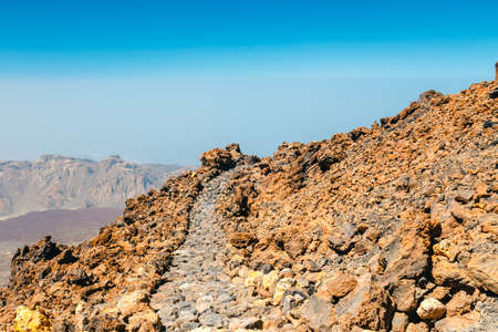 mountain path at the top of el teide volcano, Tenerife, Spainの写真素材