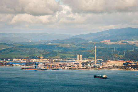 View over Gibraltar city and sea port  from the top of the rockの写真素材