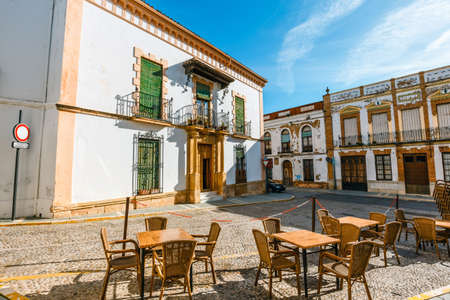 Architectural details, typical street in historic district of Ronda, Spainの写真素材
