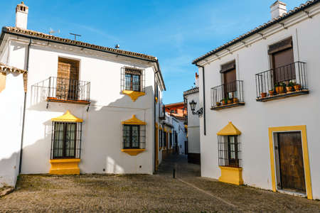 Architectural details, typical street in historic district of Ronda, Spainの写真素材