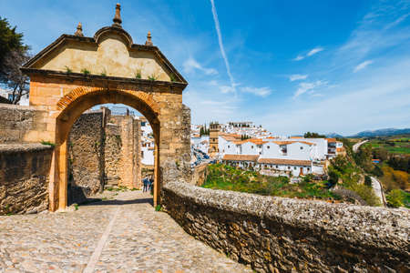 Architectural details, typical street in historic district of Ronda, Spainの写真素材