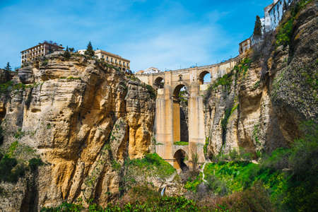 landscape with the Tajo Gorge and stone bridge, Ronda, Spainの写真素材