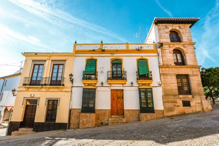 Architectural details, typical street in historic district of Ronda, Spainの写真素材