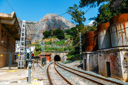 railway station in the village of el chorro at the end of trail of Caminito Del Rey, Spainの写真素材