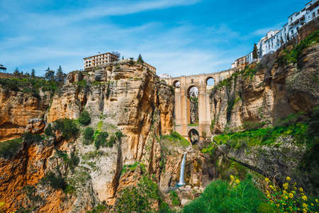 landscape with the Tajo Gorge and stone bridge, Ronda, Spainの写真素材