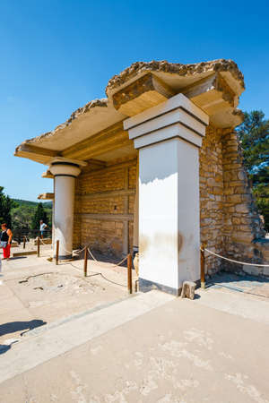 Knossos, Crete, June 10, 2017: unknown people visit ancient ruins of famous Minoan palace of Knossos, Crete Island, greeceのeditorial素材