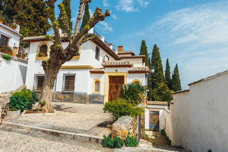 White houses in the Albaicin district in Granada, Spainの写真素材