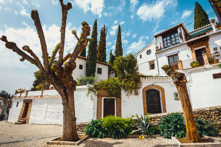 White houses in the Albaicin district in Granada, Spainの写真素材