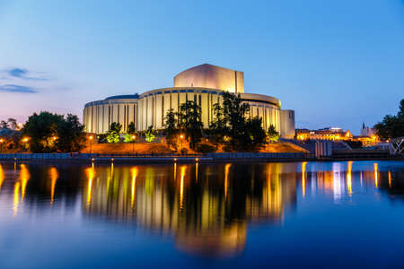 Opera building in Bydgoszcz city at night, Polandのeditorial素材