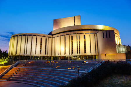 Opera building in Bydgoszcz city at night, Polandのeditorial素材