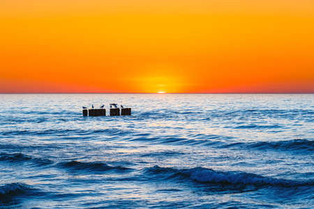 Sunset on the beach with with beautiful skyの写真素材
