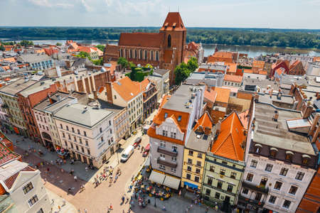Torun, Poland - June 01, 2018: Aerial view of historical buildings and roofs in Polish medieval town Torun, Poland. Torun is the place where the Nicolaus Copernicus was bornのeditorial素材