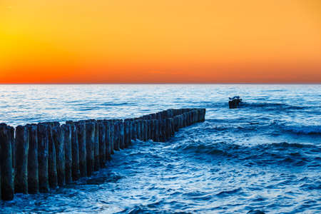 Sunset on the beach with with beautiful skyの写真素材