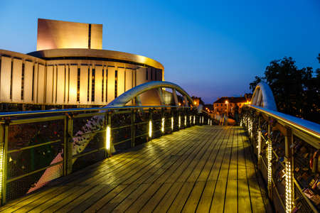 Opera building in Bydgoszcz city at night, Polandのeditorial素材