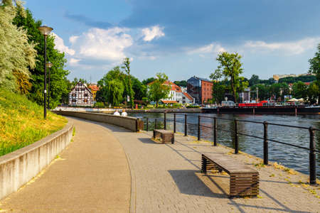 Bydgoszcz, Poland, May 31, 2018: The waterfront on the river Brda with beautiful architecture in Bydgoszcz, Polandのeditorial素材