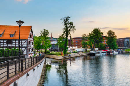 Bydgoszcz, Poland, May 31, 2018: Architecture of Mill Island in Bydgoszcz city at Brda river, Polandのeditorial素材