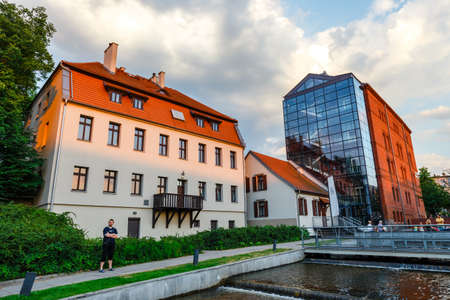 Bydgoszcz, Poland, May 31, 2018: Architecture of Mill Island in Bydgoszcz city at Brda river, Poland