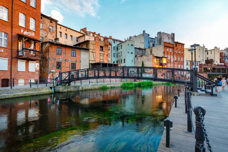 Bydgoszcz, Poland, May 31, 2018: Architecture of Mill Island in Bydgoszcz city at Brda river, Polandのeditorial素材