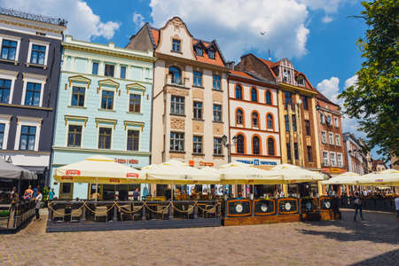 Torun, Poland - June 01, 2018: Main square in old town of Torun. Torun is birthplace of the astronomer Nicolaus Copernicus.のeditorial素材
