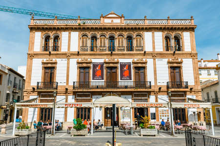 Ronda, Spain, April 05, 2018: people sitting in a reastaurant on Plaza del Socorro square in Ronda, Spainのeditorial素材