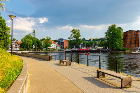 Bydgoszcz, Poland, May 31, 2018: The waterfront on the river Brda with beautiful architecture in Bydgoszcz, Polandのeditorial素材