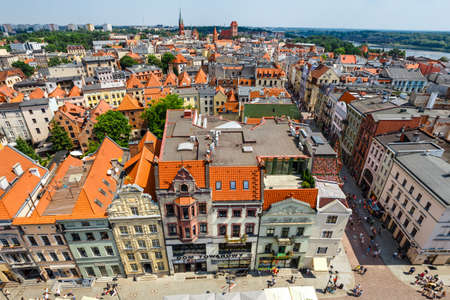 Torun, Poland - June 01, 2018: Aerial view of historical buildings and roofs in Polish medieval town Torun, Poland. Torun is the place where the Nicolaus Copernicus was bornのeditorial素材