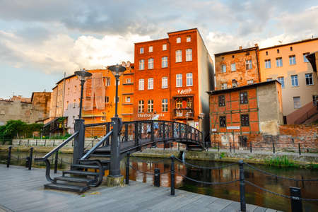 Bydgoszcz, Poland, May 31, 2018: Architecture of Mill Island in Bydgoszcz city at Brda river, Polandのeditorial素材