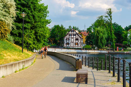 Bydgoszcz, Poland, May 31, 2018: The waterfront on the river Brda with famous granaries in Bydgoszcz, Polandのeditorial素材