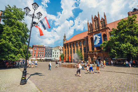 Torun, Poland - June 01, 2018: Main square in old town of Torun. Torun is birthplace of the astronomer Nicolaus Copernicus.のeditorial素材