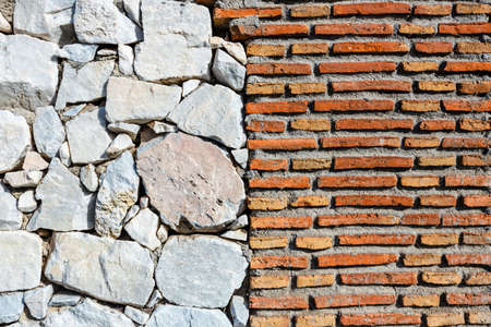 Horizontal brick wall background, vintage facade of the house.