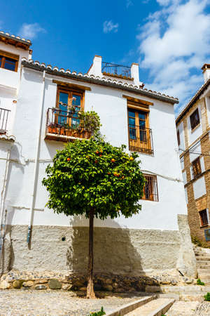 traditional arabic architecture of Andalusia, Albaicin Moorish medieval quarter, Granada, Spainの写真素材