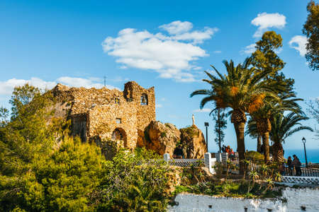 Mijas, Spain, April 08, 2018: Tourists visit Virgen de la Pena chapel ( Virgin of the Rock) in Mijas. Andalusia, Spainのeditorial素材