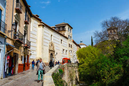 Granada, Spain, April 06, 2018: Traditional arabic architecture of Andalusia, Albaicin Moorish medieval quarter, Granada, Spainのeditorial素材