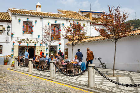 Granada, Spain, April 06, 2018: Traditional arabic architecture of Andalusia, Albaicin Moorish medieval quarter, Granada, Spainのeditorial素材