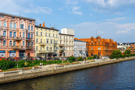Bydgoszcz, Poland, May 31, 2018: The waterfront on the river Brda with beautiful architecture in Bydgoszcz, Polandのeditorial素材