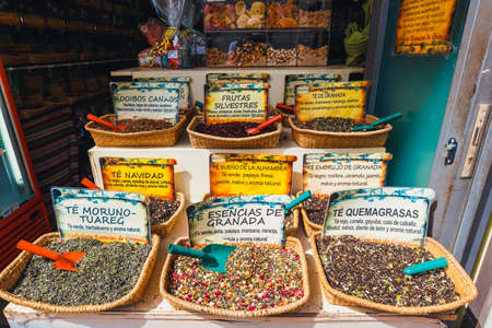 Granada, Spain - April 06, 2018: Andalusian spices in the market in Granada, Spainのeditorial素材
