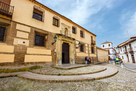 Granada, Spain, April 06, 2018: Traditional arabic architecture of Andalusia, Albaicin Moorish medieval quarter, Granada, Spainのeditorial素材