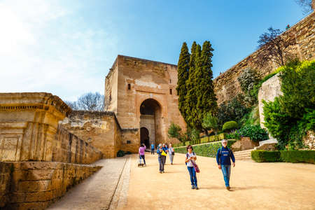 Granada, Spain, April 06, 2018: Gate of Justice (Puerta de la Justicia), gate to Alhambra complex in Granada, Spainのeditorial素材