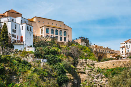 Ronda, Spain, April 05, 2018: El Tajo Gorge Canyon with white spanish houses in Ronda, Spainのeditorial素材