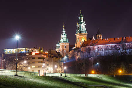 Krakow, Poland, March 09, 2018: Wawel Castle in the evening in Krakow, Poland. Long time exposureのeditorial素材