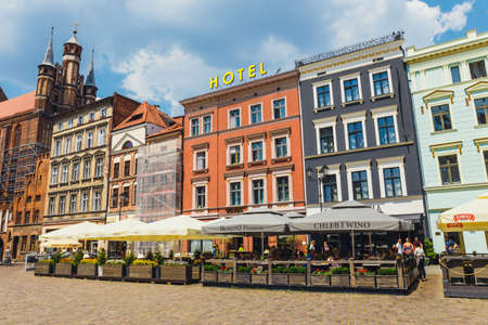 Torun, Poland - June 01, 2018: Main square in old town of Torun. Torun is birthplace of the astronomer Nicolaus Copernicus.のeditorial素材