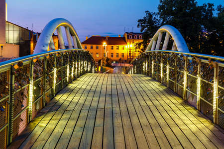 Bydgoszcz, Poland, May 31, 2018: The waterfront  with famous granaries at night in Bydgoszcz, Polandのeditorial素材