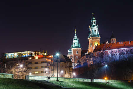 Krakow, Poland, March 09, 2018: Wawel Castle in the evening in Krakow, Poland. Long time exposureのeditorial素材
