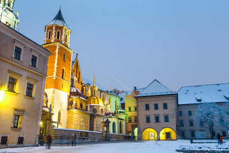 Wawel Castle in Krakow at twilight. Krakow is one of the most famous landmark in Polandの写真素材