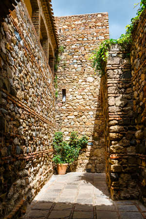 courtyard of alcazaba castle in Malaga, Costa del Sol, Spainの写真素材