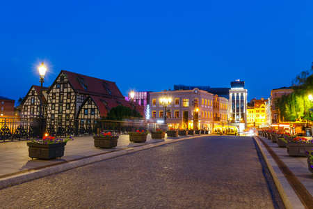 Bydgoszcz, Poland, May 31, 2018: The waterfront  with famous granaries at night in Bydgoszcz, Polandのeditorial素材