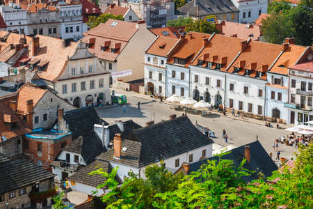 Kaziemierz Dolny, Poland, August 31, 2018: Aerial view of the old town of Kazimierz Dolny at Vistula river, Polandのeditorial素材