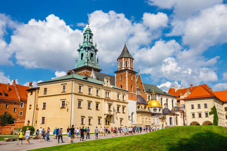 Krakow, Poland, August 15, 2018: unknown people visit the Wawel cathedral and Wawel castle on the Wawel Hill in Krakow, Polandのeditorial素材
